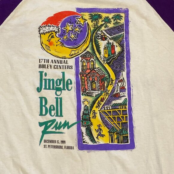 Vintage '99 Jingle Bell Run Raglan Soffe Tshirt Boley Center St Petersburg FL - Picture 1 of 10